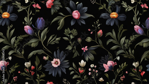 Wallpaper Mural Beautiful seamless floral pattern with vibrant pink flowers and lush green leaves for spring-inspired wallpaper or textile design Torontodigital.ca