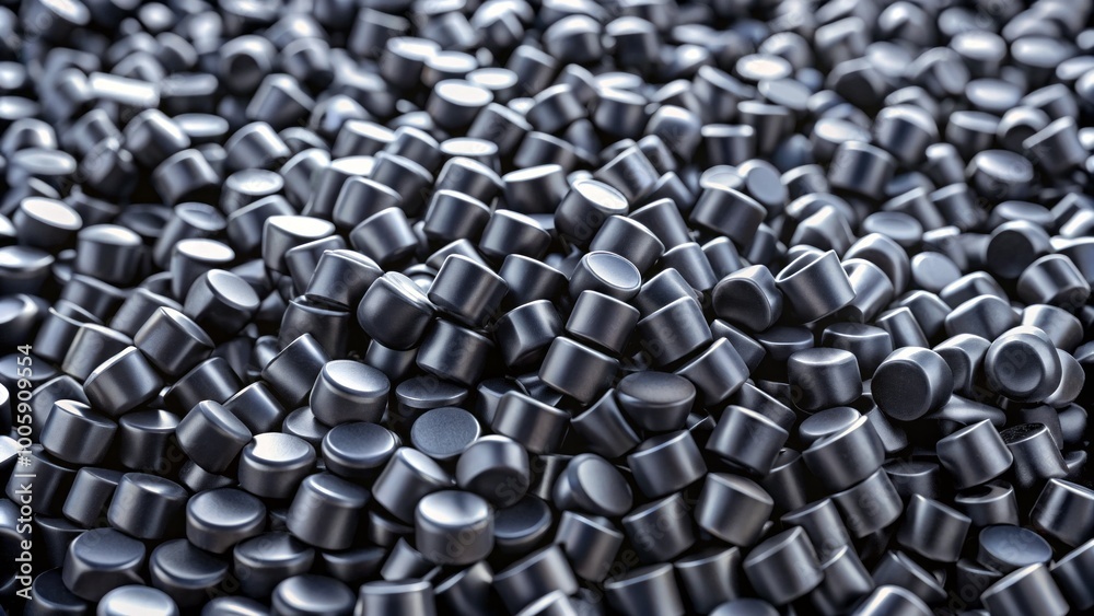 Fototapeta premium Close Up 3D Illustration of Black Plastic Pellets, Polymer Resin for Manufacturing, Industry, and Materials Science