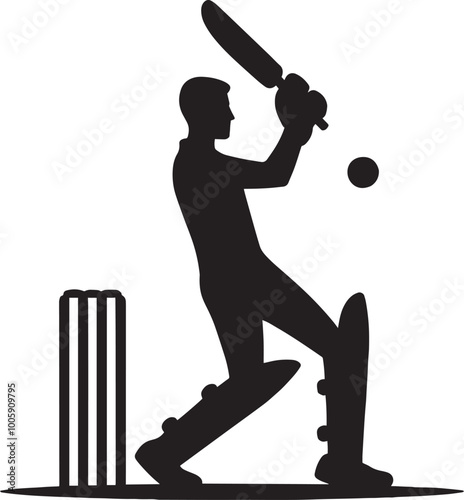 Cricket Player batting silhouette vector illustration isolated on a white background