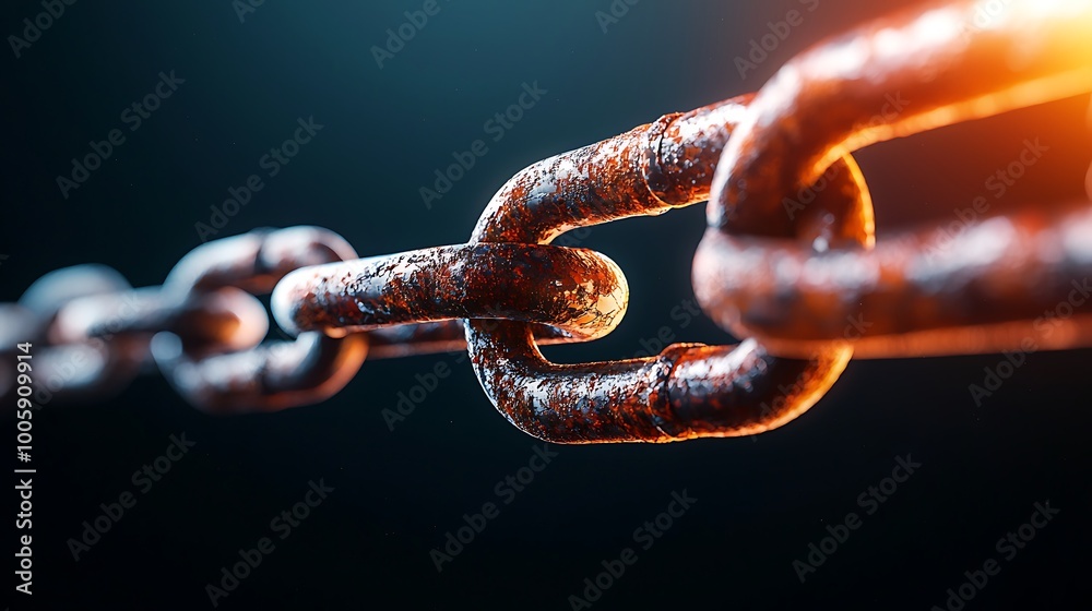 A rusty chain link symbolizing the effects of oxidation over time A rusty chain link symbolizing the effects of oxidation over time