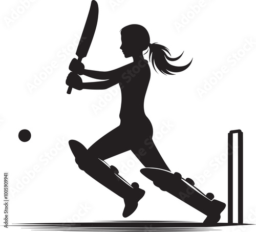 Cricket Player batting silhouette vector illustration isolated on a white background