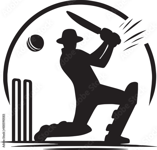 Cricket Player batting silhouette vector illustration isolated on a white background