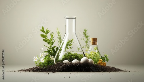 Chemistry and environment combining in an intricate visual representation, [chemistry , environment , combination], [science meets nature],