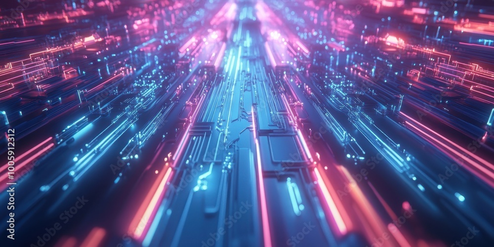 a futuristic city with neon lights and a lot of cars
