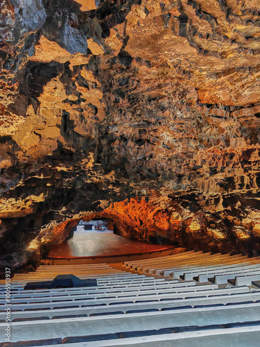 Jameos del Agua Auditorium natural space created inside a volcanic tunnel in Lanzarote, Spain