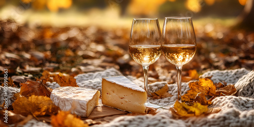 Autumn Picnic with Wine and Cheese