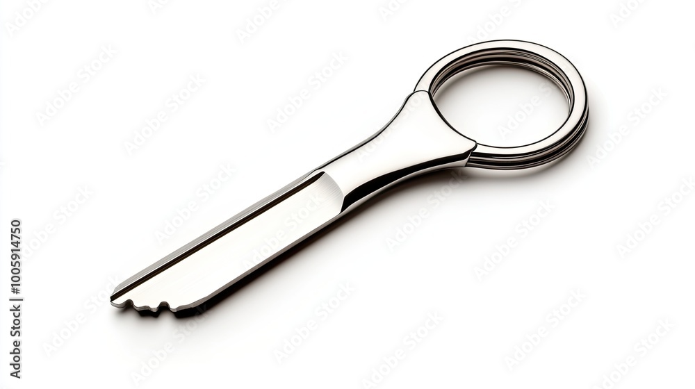 Close-up of a shiny, stainless steel key on a plain background, showcasing its elegant design and unique shape. Close-up of a shiny, stainless steel key on a plain background, showcasing its elegant design and unique shape.