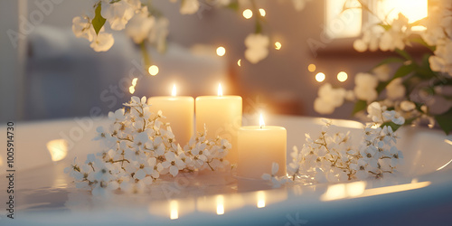 Spa Candles and Flowers on Table