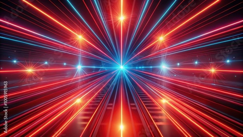 Abstract futuristic neon background with red glowing lines, laser beams, and light speed movement , technology, futuristic