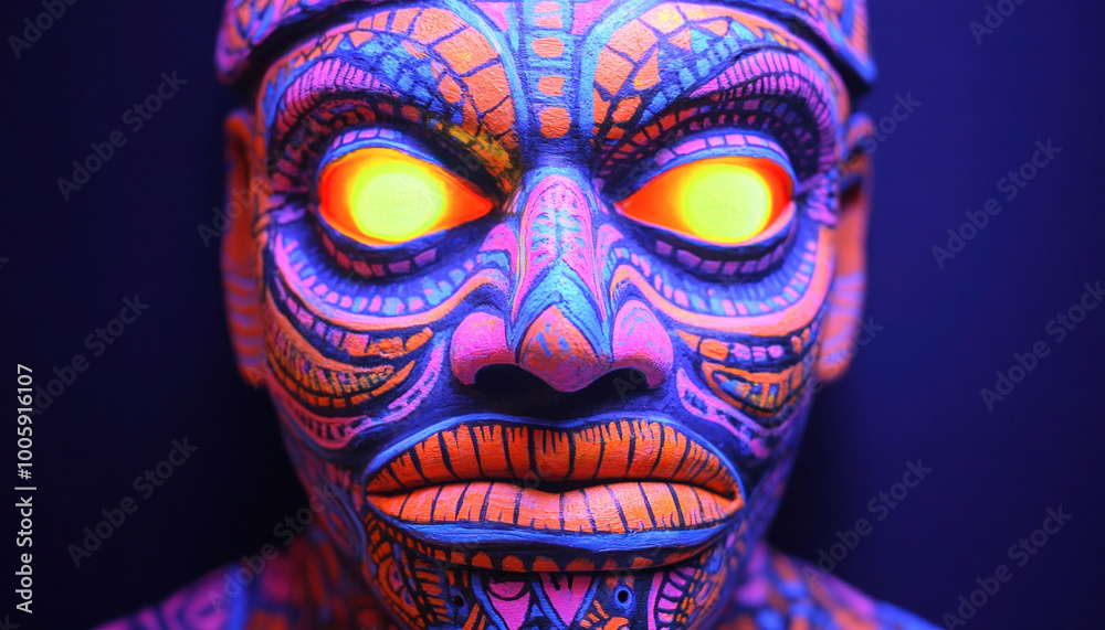 Brightly painted statue glowing in blacklight Brightly painted statue glowing in blacklight
