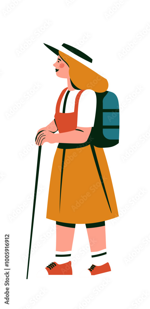 Female hiker with a backpack illustration Female hiker with a backpack illustration