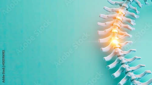 Close-up view of a human spine with highlighted vertebrae, representing medical, health, and wellness concepts.