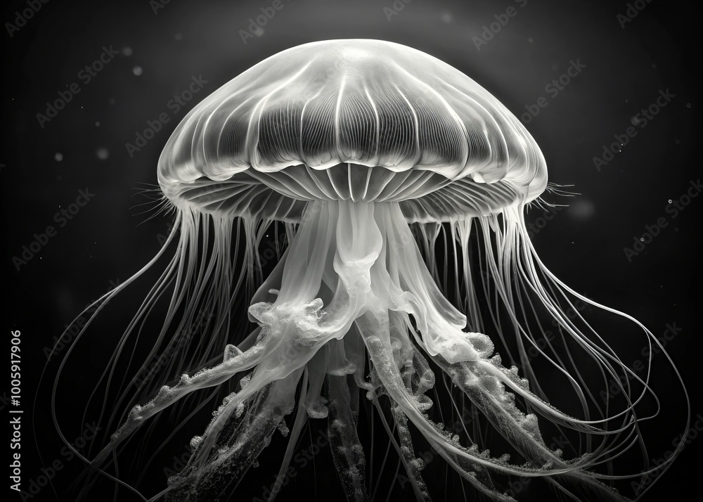 Ethereal Jellyfish Floating in an Aquarium Captured in Stunning Black and White Filter for a Striking Visual Experience Ethereal Jellyfish Floating in an Aquarium Captured in Stunning Black and White Filter for a Striking Visual Experience