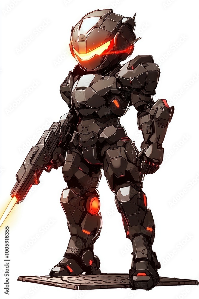 Futuristic Cyborg Warrior with Gun in Hand Futuristic Cyborg Warrior with Gun in Hand