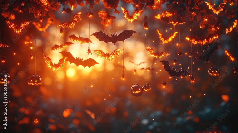 A close-up shot of a refreshing glass of cold water on a minimalist stand, adorned with Halloween-themed decorations . bats a surround A close-up shot of a refreshing glass of cold water on a minimalist stand, adorned with Halloween-themed decorations . bats a surround