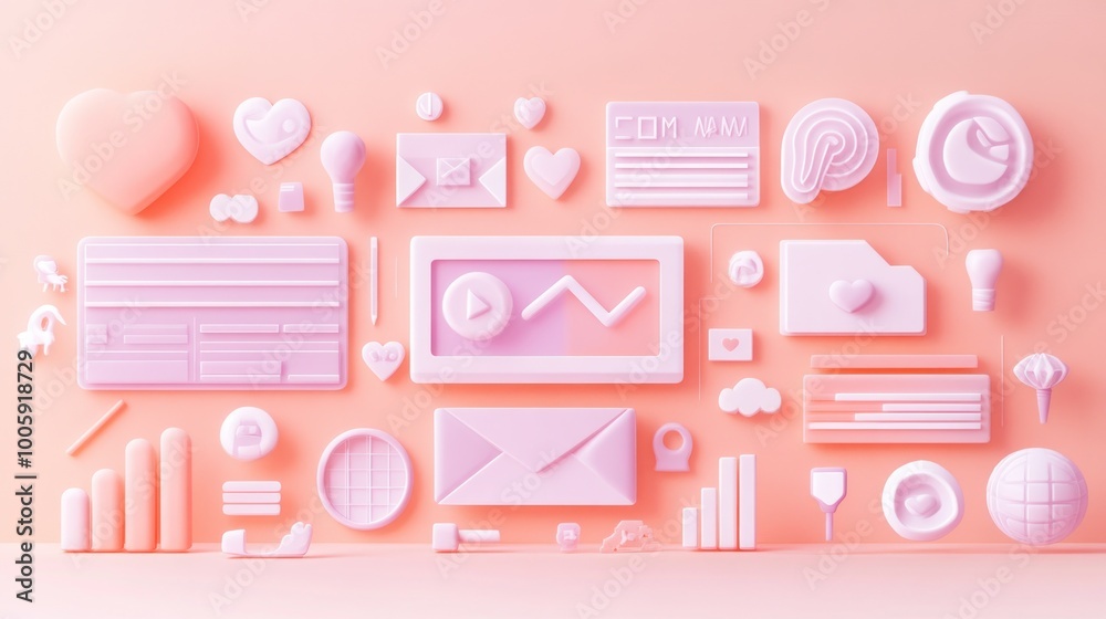 A pastel-themed arrangement of digital icons representing communication and data. A pastel-themed arrangement of digital icons representing communication and data.
