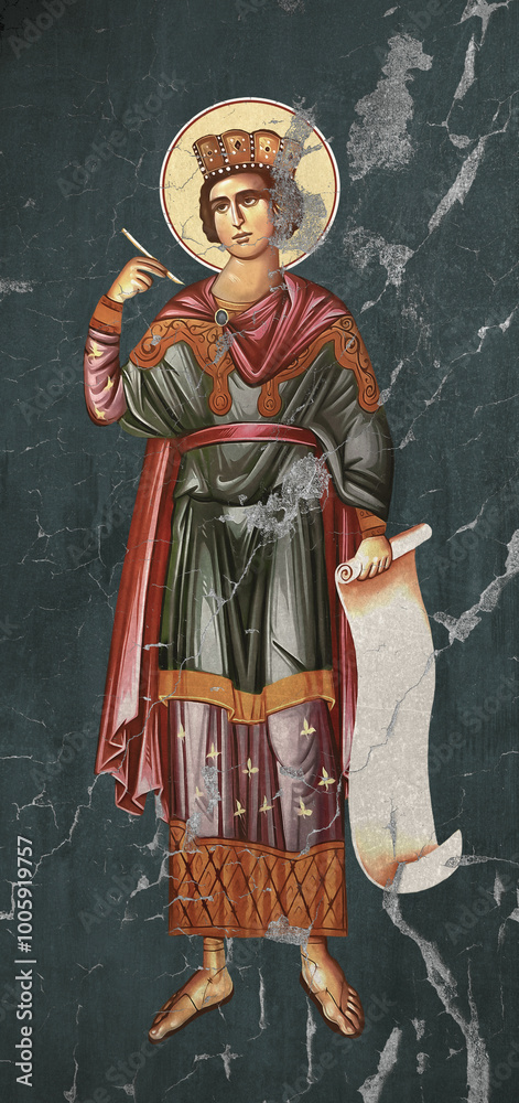 Obraz premium Traditional Christian icon of Saint Solomon. Antique illustration on cracked wall in Byzantine style
