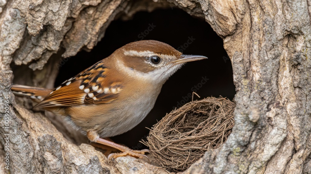 A bird perched near its nest in a tree hollow, showcasing nature's beauty and wildlife. A bird perched near its nest in a tree hollow, showcasing nature's beauty and wildlife.