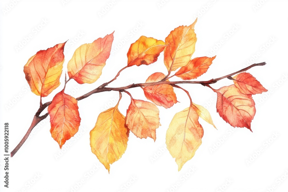 Fototapeta premium Watercolor artwork depicting a twig with fall leaves