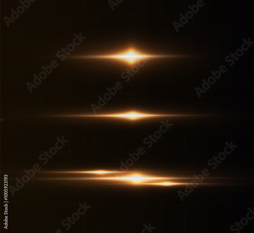 Light yellow effect reflections, neon illumination in white colors. Bright light lens. Police light effects, lines. Shiny stars, glowing sparks on a black background. Vector yelllow light effect