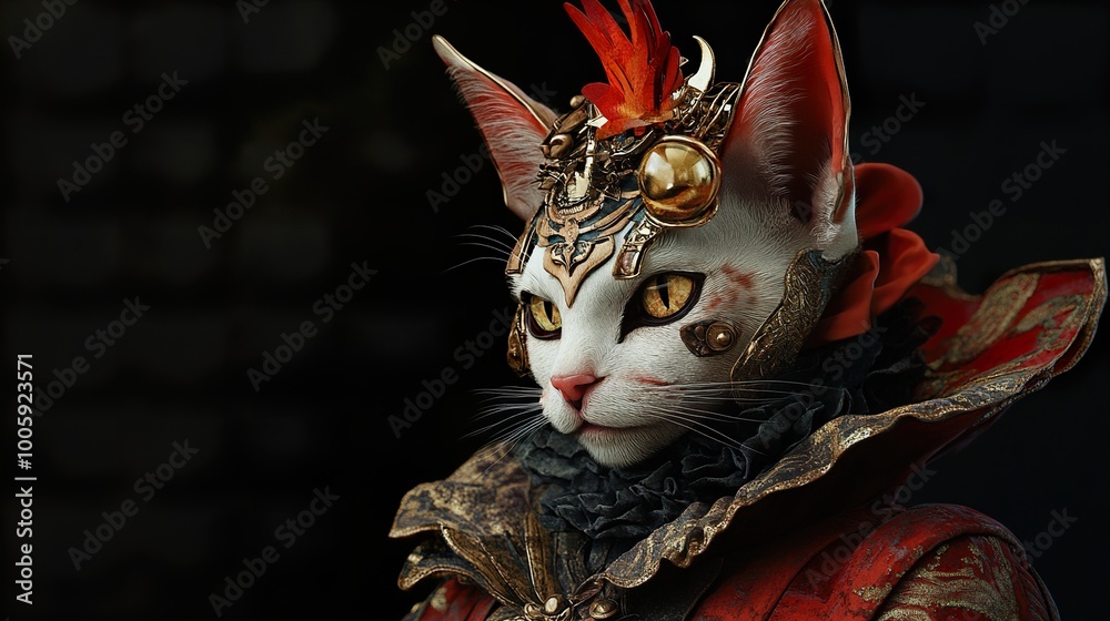 A Majestic Feline in Golden Armor: Digital Art A Majestic Feline in Golden Armor: Digital Art