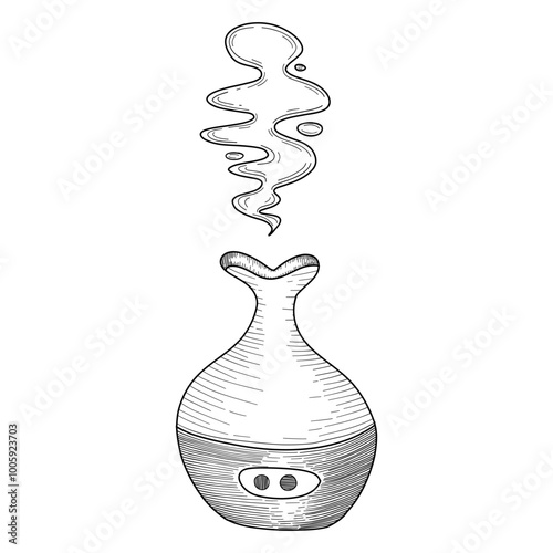 Elegant illustration of an aroma diffuser releasing soothing steam, ideal for wellness themes, spa designs, and aromatherapy branding.