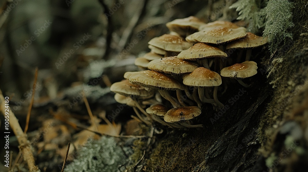 Close Up of Mushrooms Growing on Forest Floor Close Up of Mushrooms Growing on Forest Floor