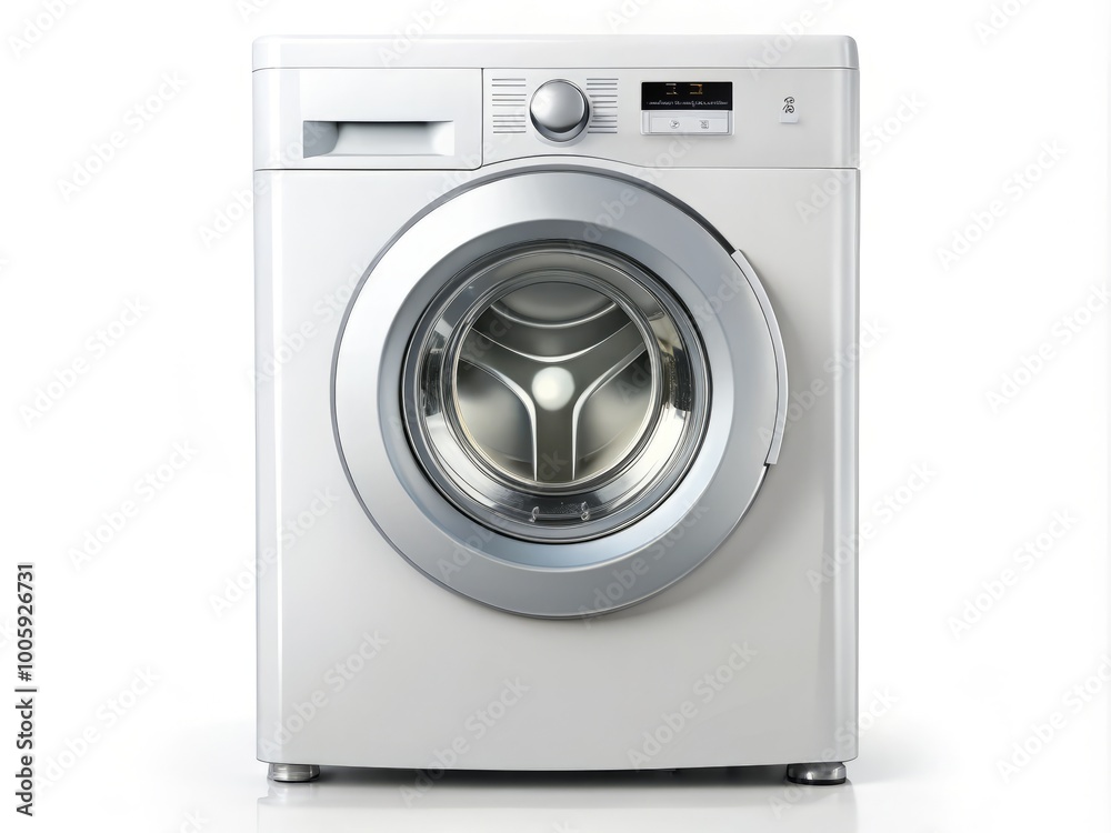 Modern Washing Machine Isolated on White Background for Home Appliance and Laundry Room Needs - Energy Efficient Design Modern Washing Machine Isolated on White Background for Home Appliance and Laundry Room Needs - Energy Efficient Design