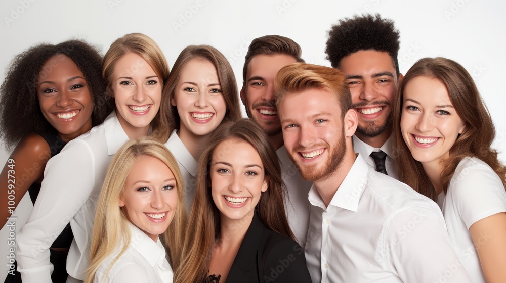 Group of people are smiling and posing for a photo. Scene is happy and friendly Group of people are smiling and posing for a photo. Scene is happy and friendly