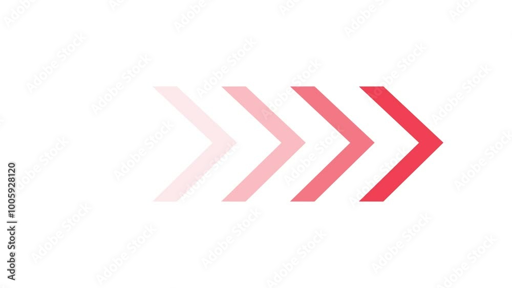Right-directional red arrow loop animation. Animated arrows for the overlay video layer. Swipe right for the animation. Blinking arrow navigation