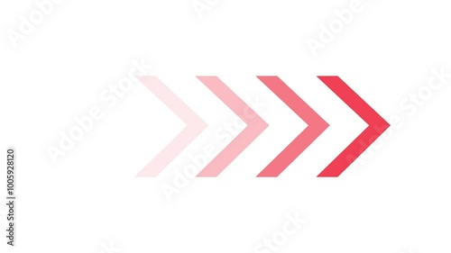 Right-directional red arrow loop animation. Animated arrows for the overlay video layer. Swipe right for the animation. Blinking arrow navigation