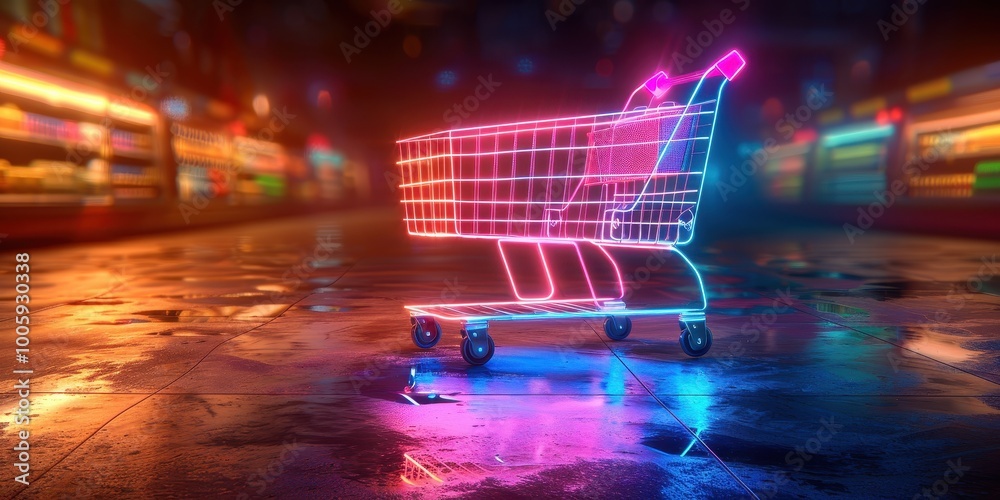 Supermarket trolley in neon style Supermarket trolley in neon style