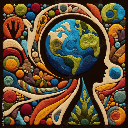 Felt art patchwork, Earth day concept, World environment day