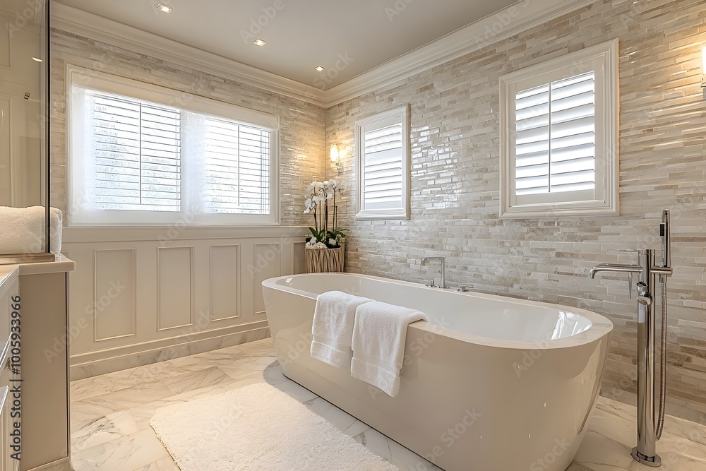 Luxurious Freestanding Bathtub in Elegant Spa like Bathroom Interior