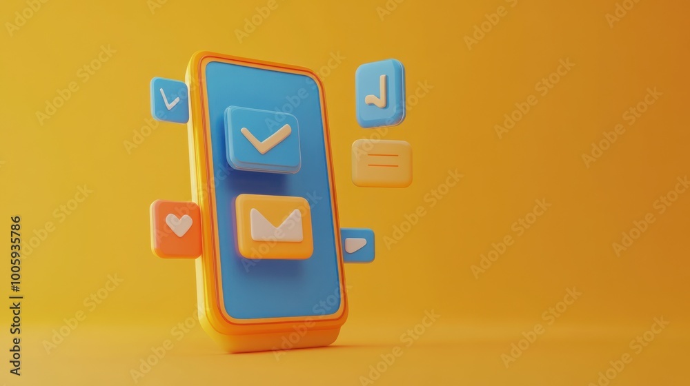 A colorful smartphone with messaging icons, representing communication and connectivity. A colorful smartphone with messaging icons, representing communication and connectivity.