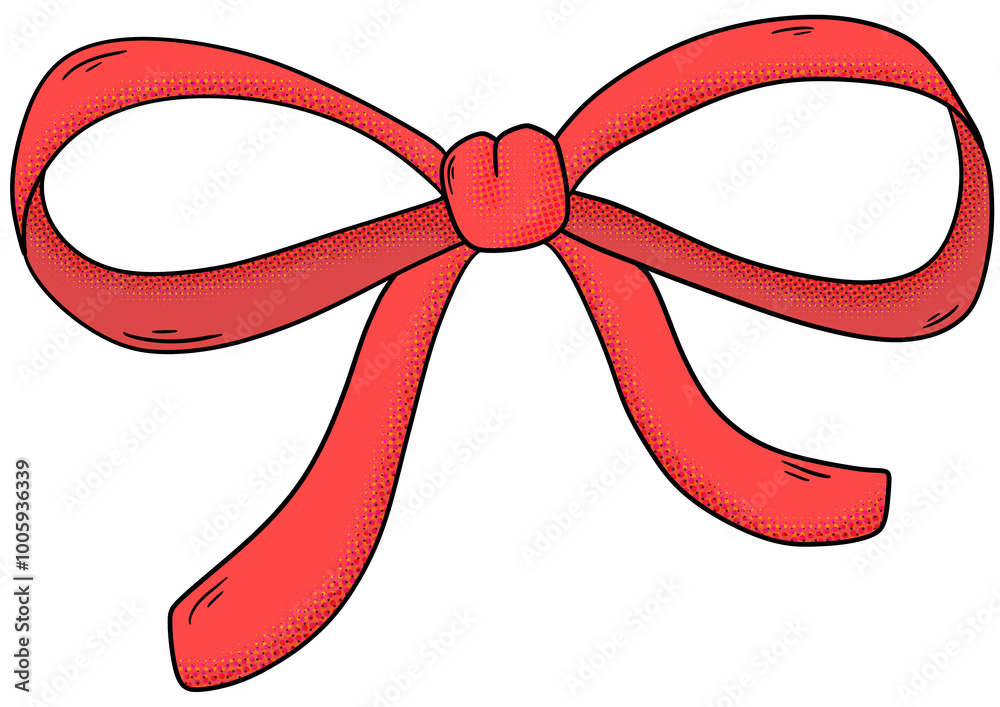 red Ribbon bow Christmas pop art illustration red Ribbon bow Christmas pop art illustration