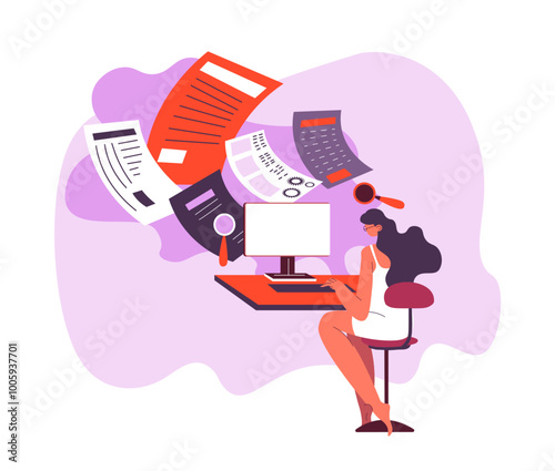 Woman Working on Computer vector