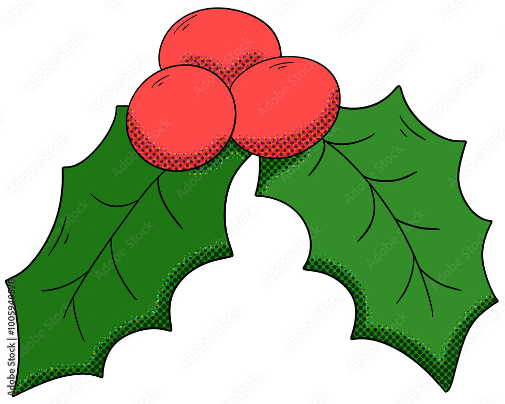 holly leaves and berries christmas pop art illustration holly leaves and berries christmas pop art illustration