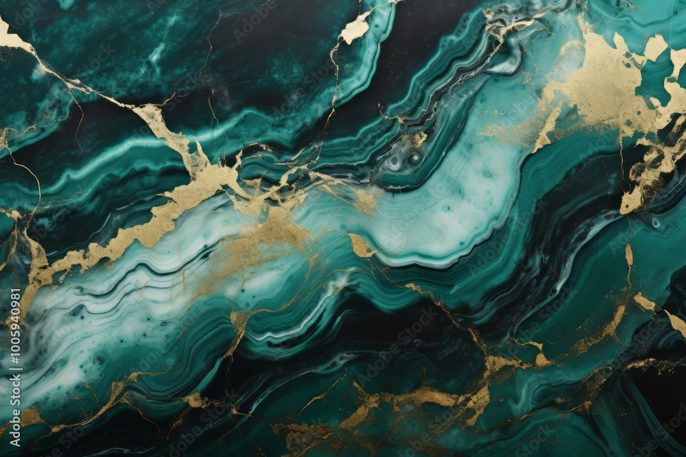 Processed collage of emerald green and gold marble texture. Background for banner, backdrop Processed collage of emerald green and gold marble texture. Background for banner, backdrop