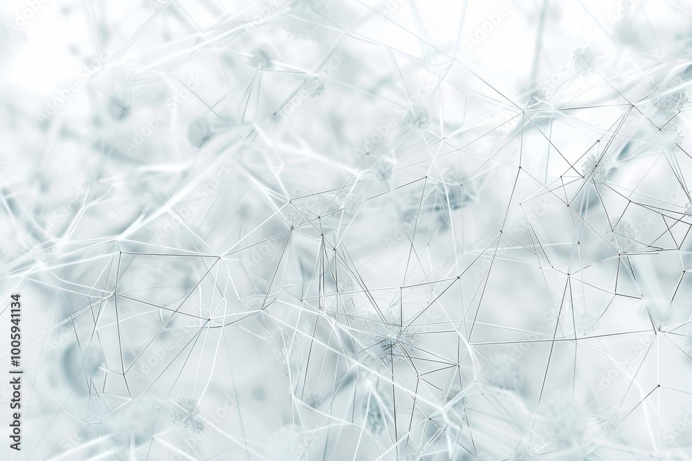 Obraz premium Delicate web of interconnected lines and shapes against a soft, ethereal white backdrop in a serene, abstract composition. Generative AI