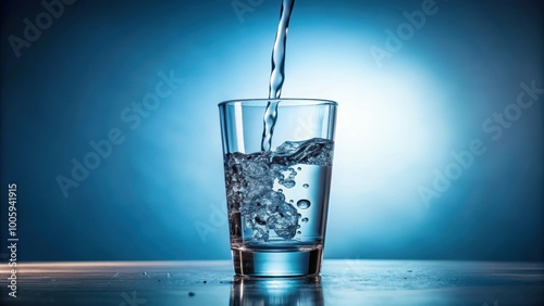 Fresh tap water being poured into a glass, hydration, clean, refreshing, pouring, liquid, drink, glass,flow, purity, droplets