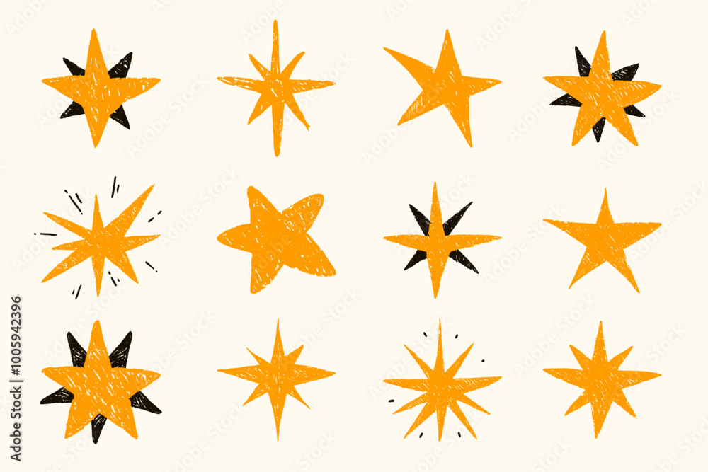 Star drawing with grunge brush strokes. Cartoon elements. Doodle pencil stars isolated on a white background. Star drawing with grunge brush strokes. Cartoon elements. Doodle pencil stars isolated on a white background.