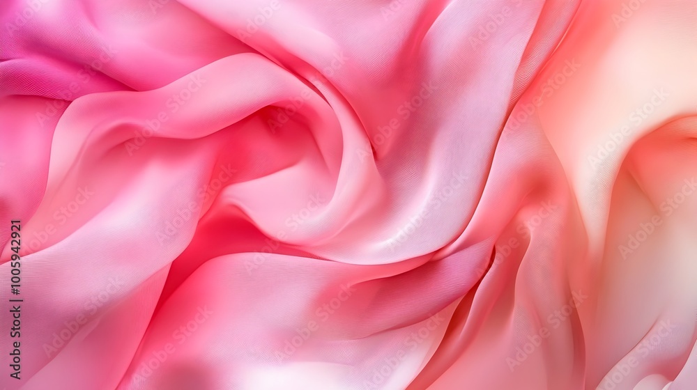 Obraz premium Soft pink ribbon gently curling and cascading against a seamless gradient backdrop transitioning from deep fuchsia to light blush