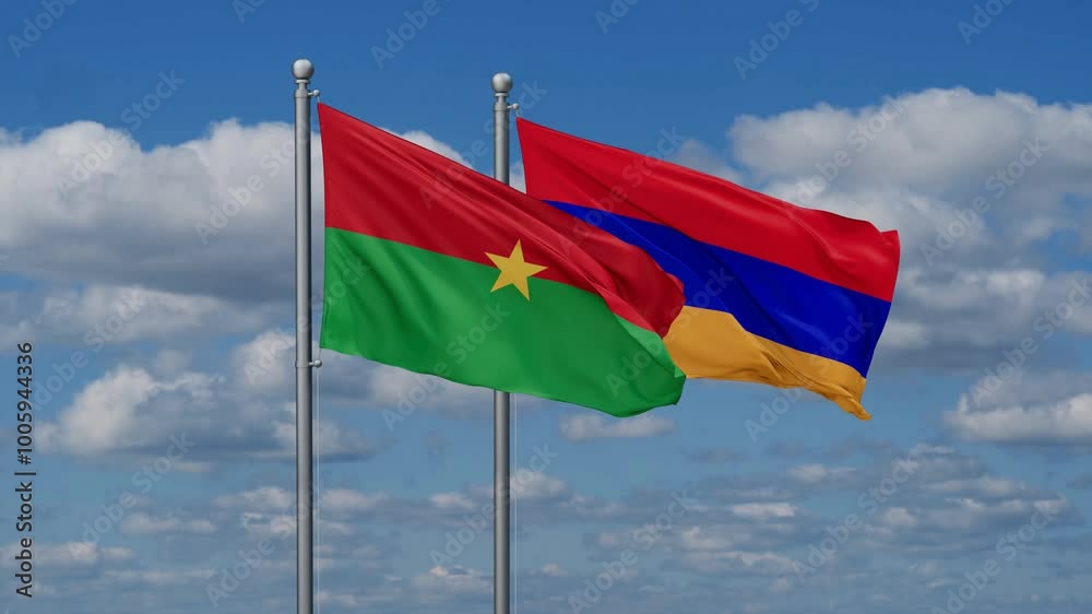Armenia and Burkina Faso flags flying together, video concept of the relationship, two country cooperation concept Armenia and Burkina Faso flags flying together, video concept of the relationship, two country cooperation concept