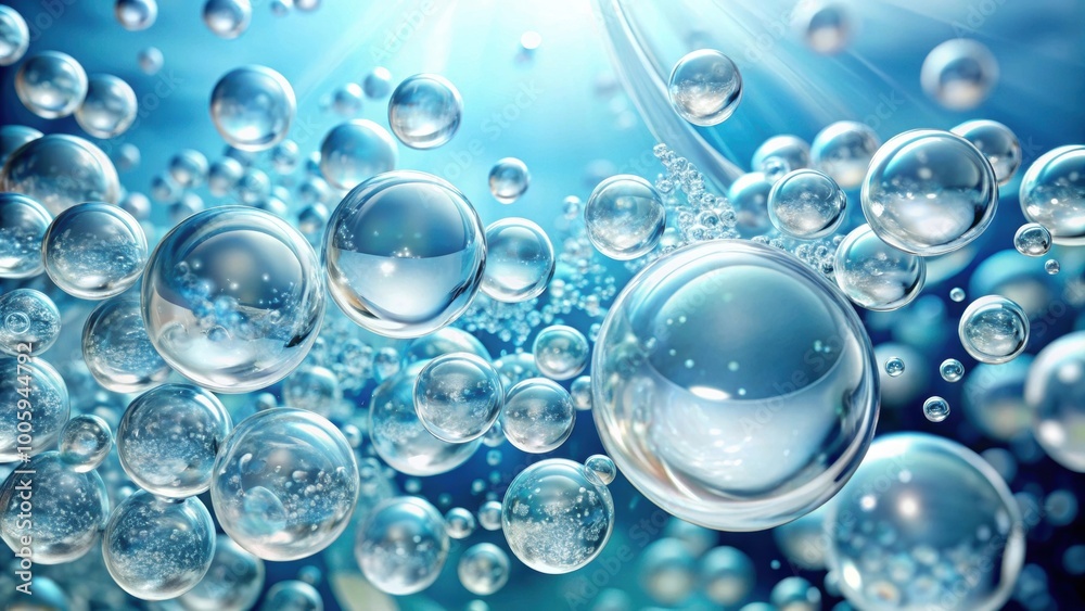 Oxygen bubbles and hyaluronic acid infused water creating a refreshing and hydrating skincare concept , skincare, beauty Oxygen bubbles and hyaluronic acid infused water creating a refreshing and hydrating skincare concept , skincare, beauty