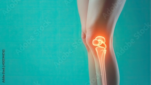 Illustration of a knee joint pain, highlighting the skeletal structure and inflammation for educational and medical use.