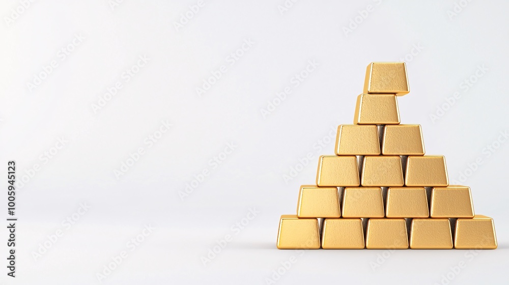 Gold bricks stacked in a pyramid formation, symbolizing strong financial growth, gold bricks, wealth pyramid Gold bricks stacked in a pyramid formation, symbolizing strong financial growth, gold bricks, wealth pyramid