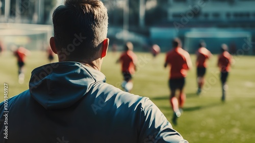 Coach Watching Soccer Players Practice on a Field