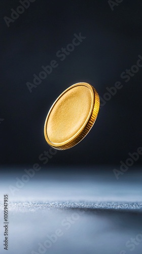 A vintage gold coin spinning in the air, catching the light as it rotates, gold coin spinning, symbol of fate