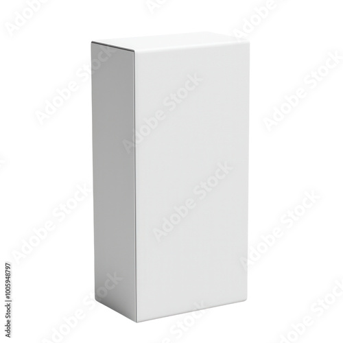 Blank tall white box on a plain background, perfect for packaging designs, product mockups, and branding presentations isolate on transparency background